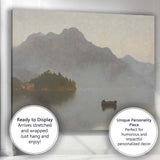 Misty Mountain Lake Island Boat Atmospheric Landscape Canvas Wall Art Print Decor Picture Ready to Hang