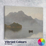 Misty Mountain Lake Island Boat Atmospheric Landscape Canvas Wall Art Print Decor Picture Ready to Hang
