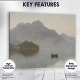 Misty Mountain Lake Island Boat Atmospheric Landscape Canvas Wall Art Print Decor Picture Ready to Hang