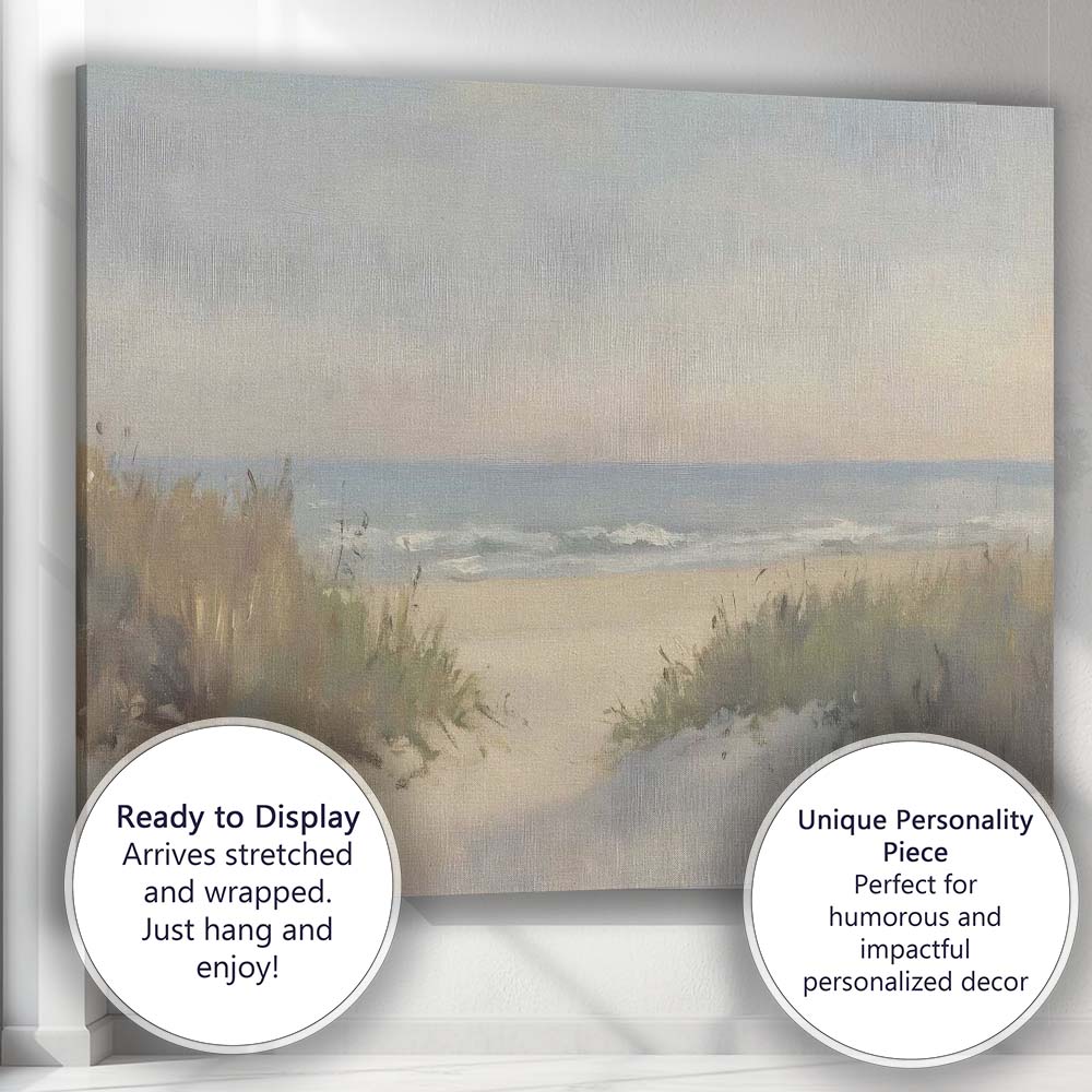 Soft Coastal Sand Dunes Beach Seascape Landscape Canvas Wall Art Print Decor Picture Ready to Hang