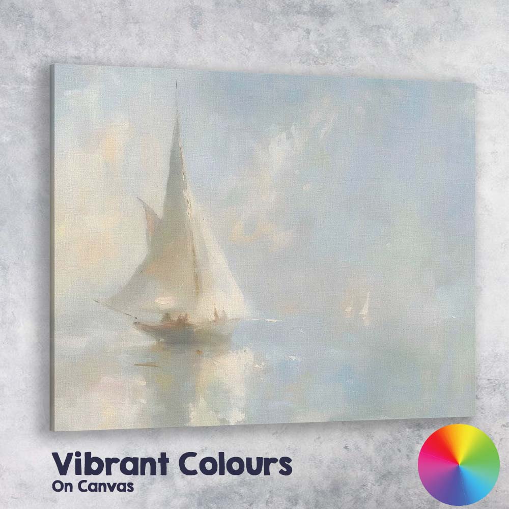 Minimalist Misty Sailboat Ocean Seascape Painting Canvas Wall Art Print Decor Picture Ready to Hang