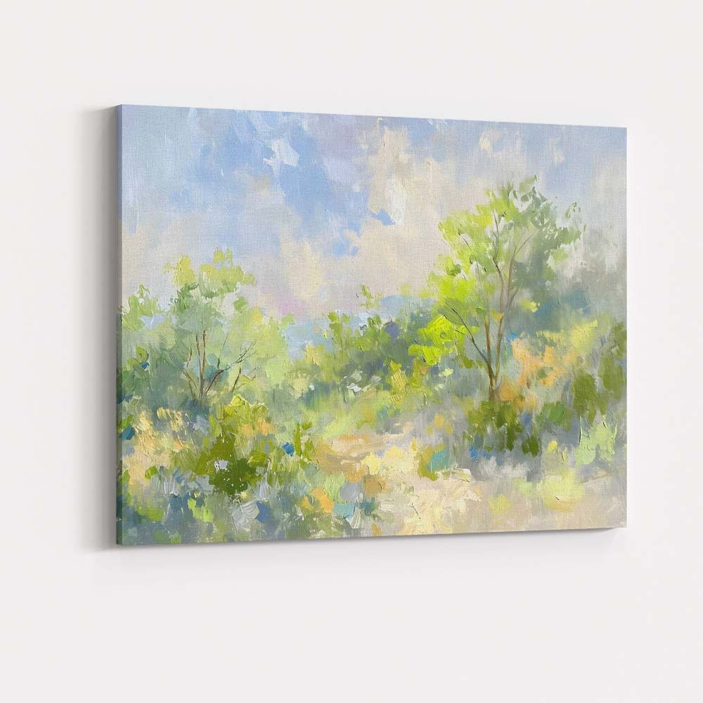 Loose Impressionist Green Woodland Landscape Painting Canvas Wall Art Print Decor Picture Ready to Hang
