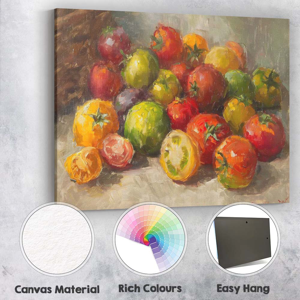 Colourful Heirloom Tomato Still Life Kitchen Art Canvas Wall Art Print Decor Picture Ready to Hang