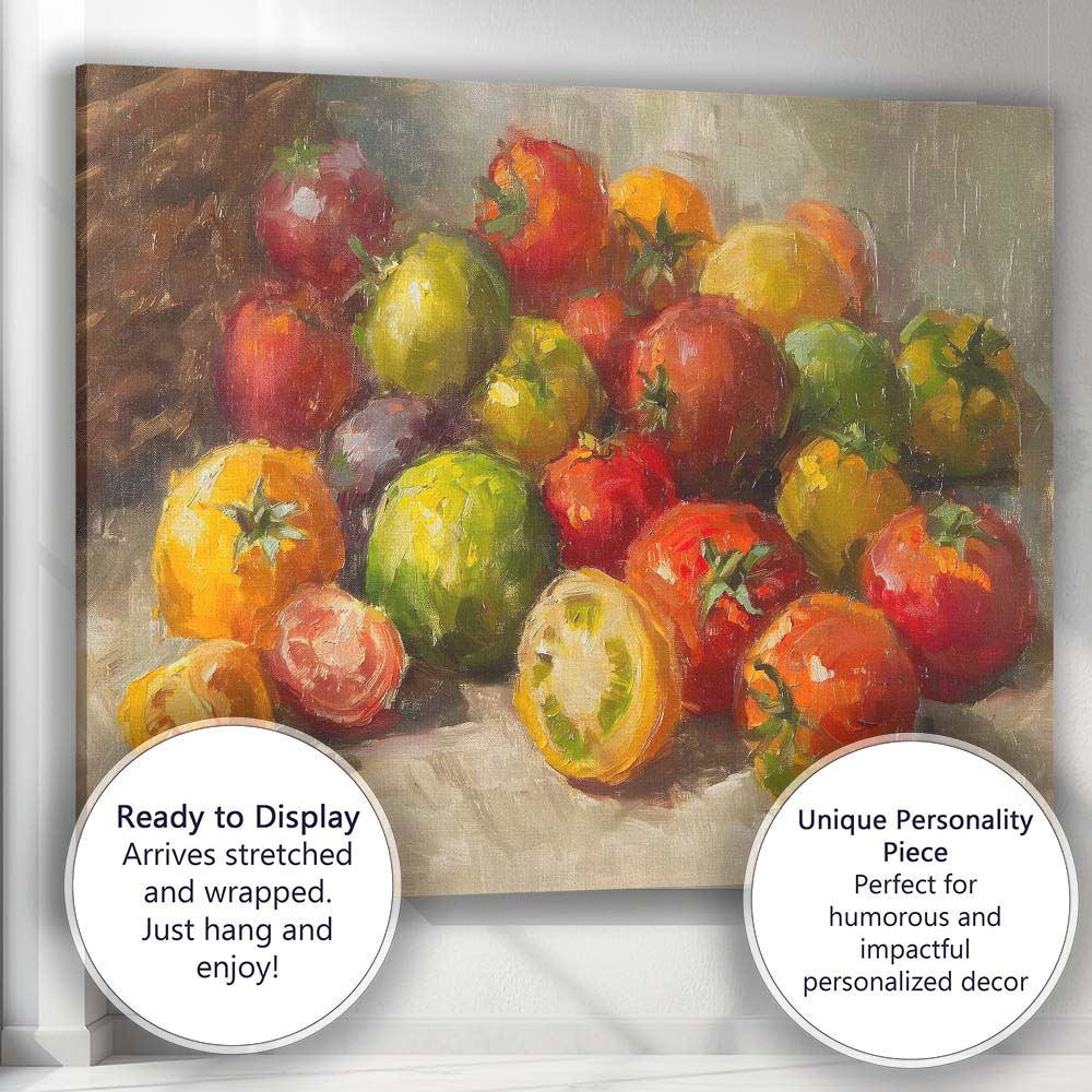 Colourful Heirloom Tomato Still Life Kitchen Art Canvas Wall Art Print Decor Picture Ready to Hang