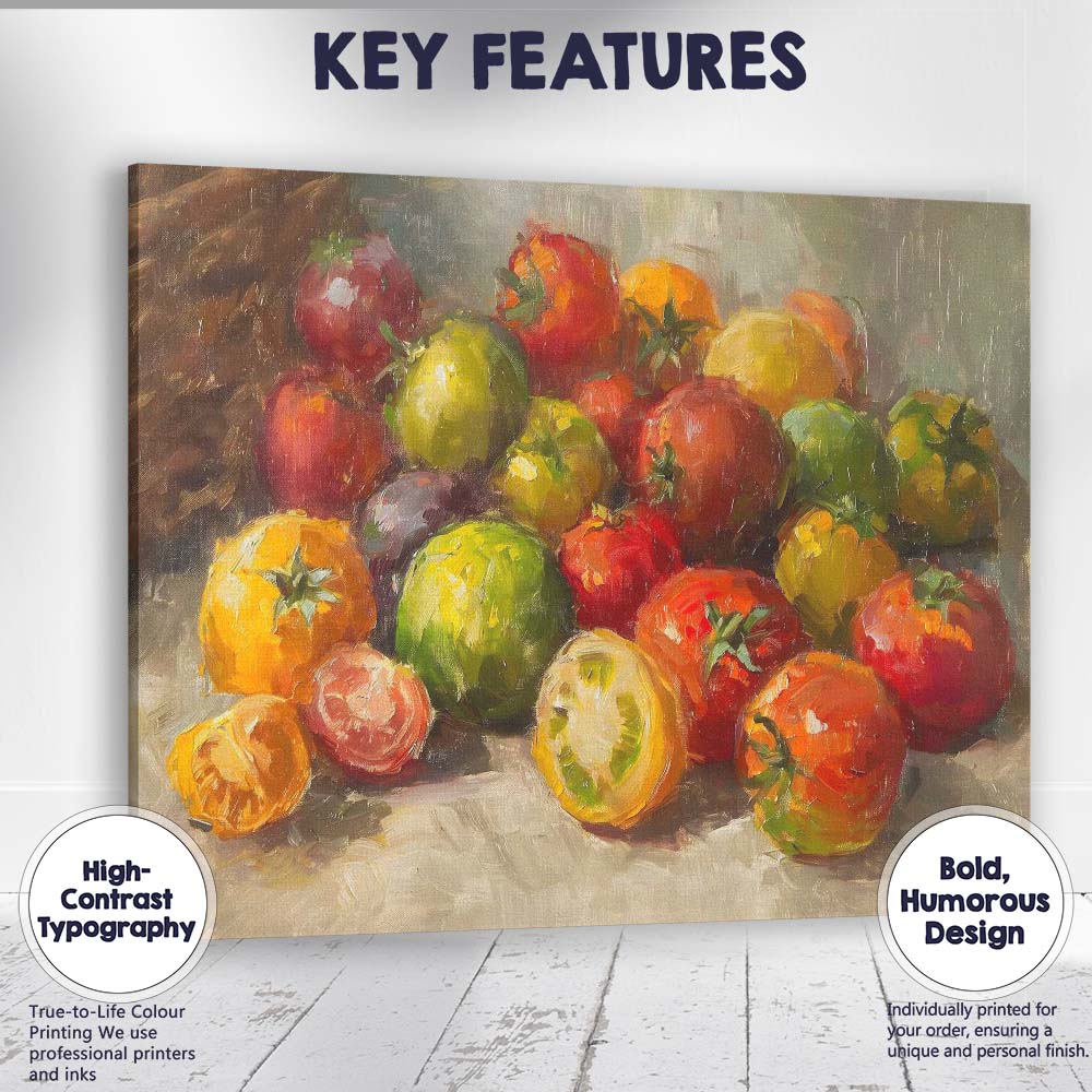 Colourful Heirloom Tomato Still Life Kitchen Art Canvas Wall Art Print Decor Picture Ready to Hang