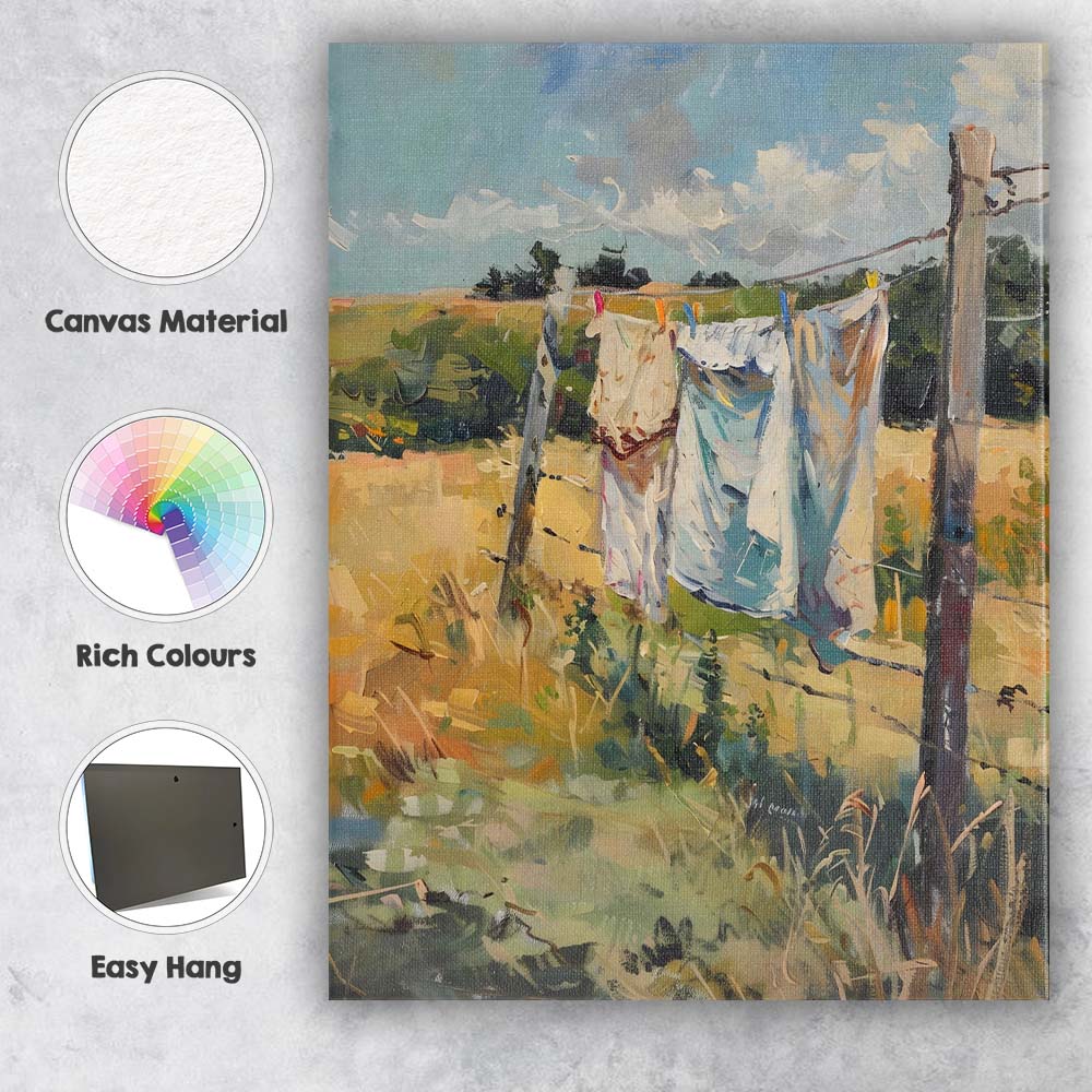 Rustic Countryside Washing Line Rural Landscape Canvas Wall Art Print Decor Picture Ready to Hang