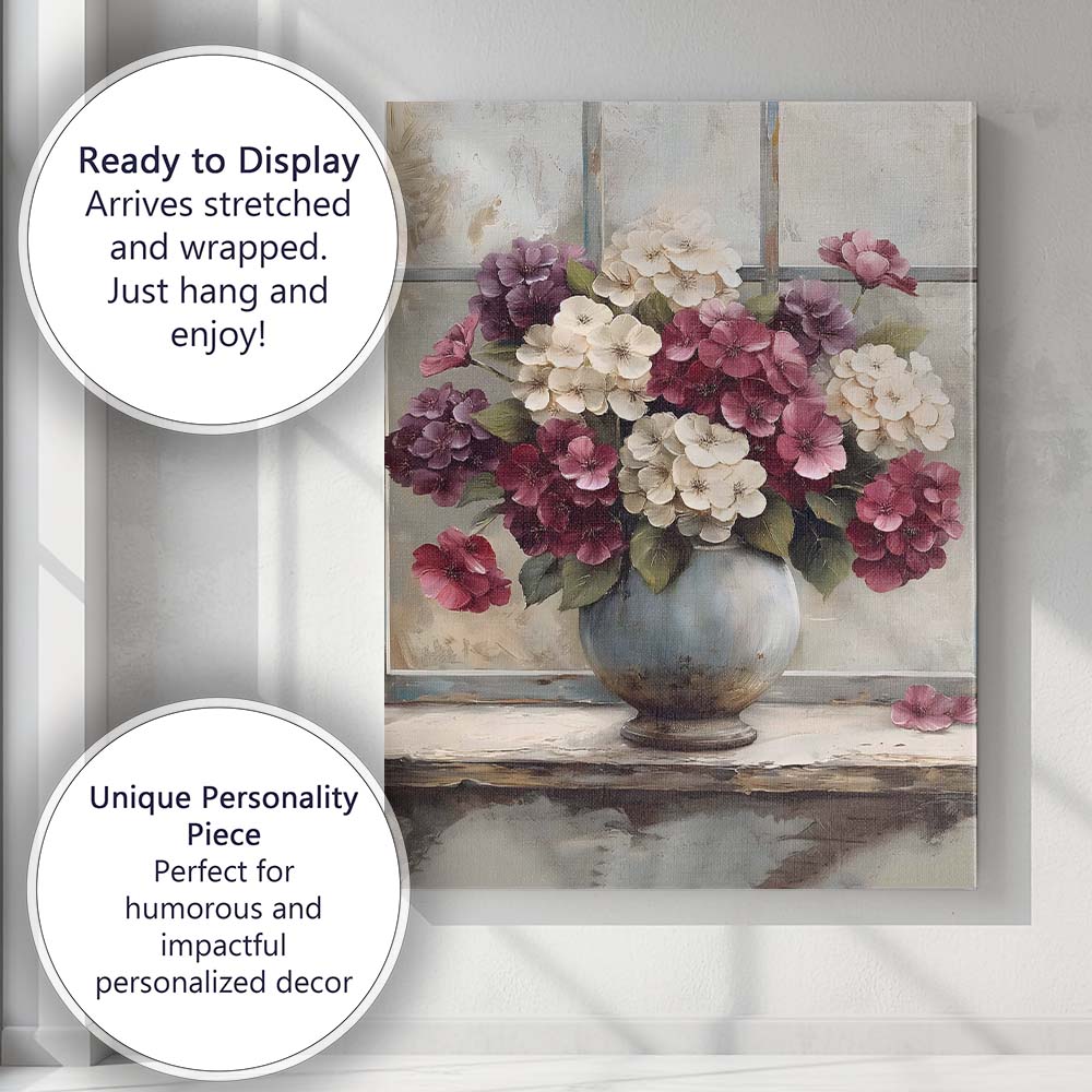Elegant Pink And White Floral Vase Arrangement Canvas Wall Art Print Decor Picture Ready to Hang