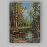 Sunlit Woodland Pond Forest Landscape Impressionist Nature Painting Canvas Wall Art Print Decor Picture Ready to Hang