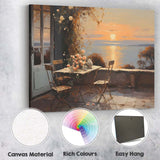 Romantic Sunset Terrace Ocean View Floral Cafe Painting Canvas Wall Art Print Decor Picture Ready to Hang
