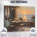 Romantic Sunset Terrace Ocean View Floral Cafe Painting Canvas Wall Art Print Decor Picture Ready to Hang