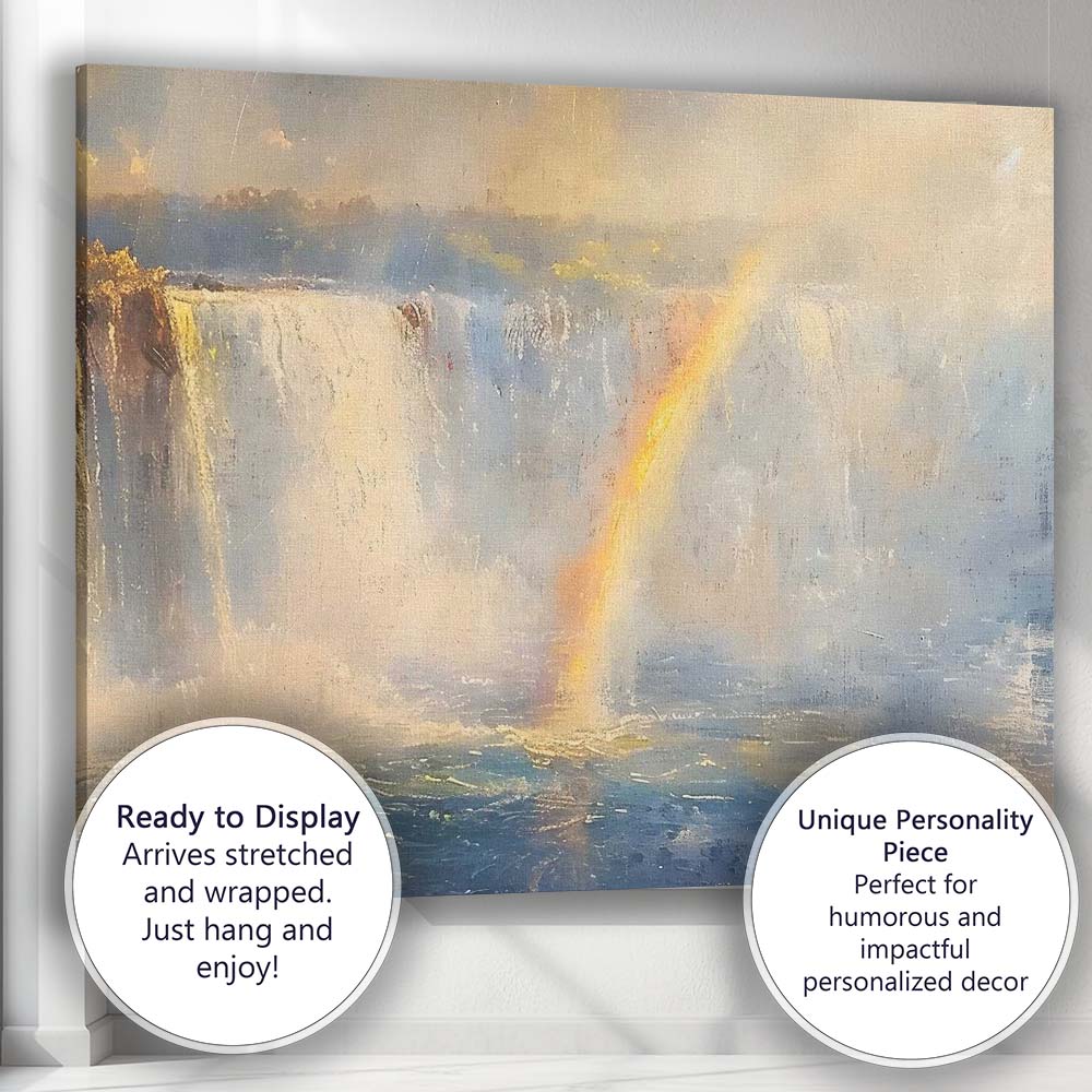 Rainbow Waterfall Mist Scenic Nature Landscape Painting Canvas Wall Art Print Decor Picture Ready to Hang