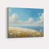 Wildflower Coastal Meadow Sailboat Blue Sea Landscape Canvas Wall Art Print Decor Picture Ready to Hang