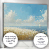 Wildflower Coastal Meadow Sailboat Blue Sea Landscape Canvas Wall Art Print Decor Picture Ready to Hang