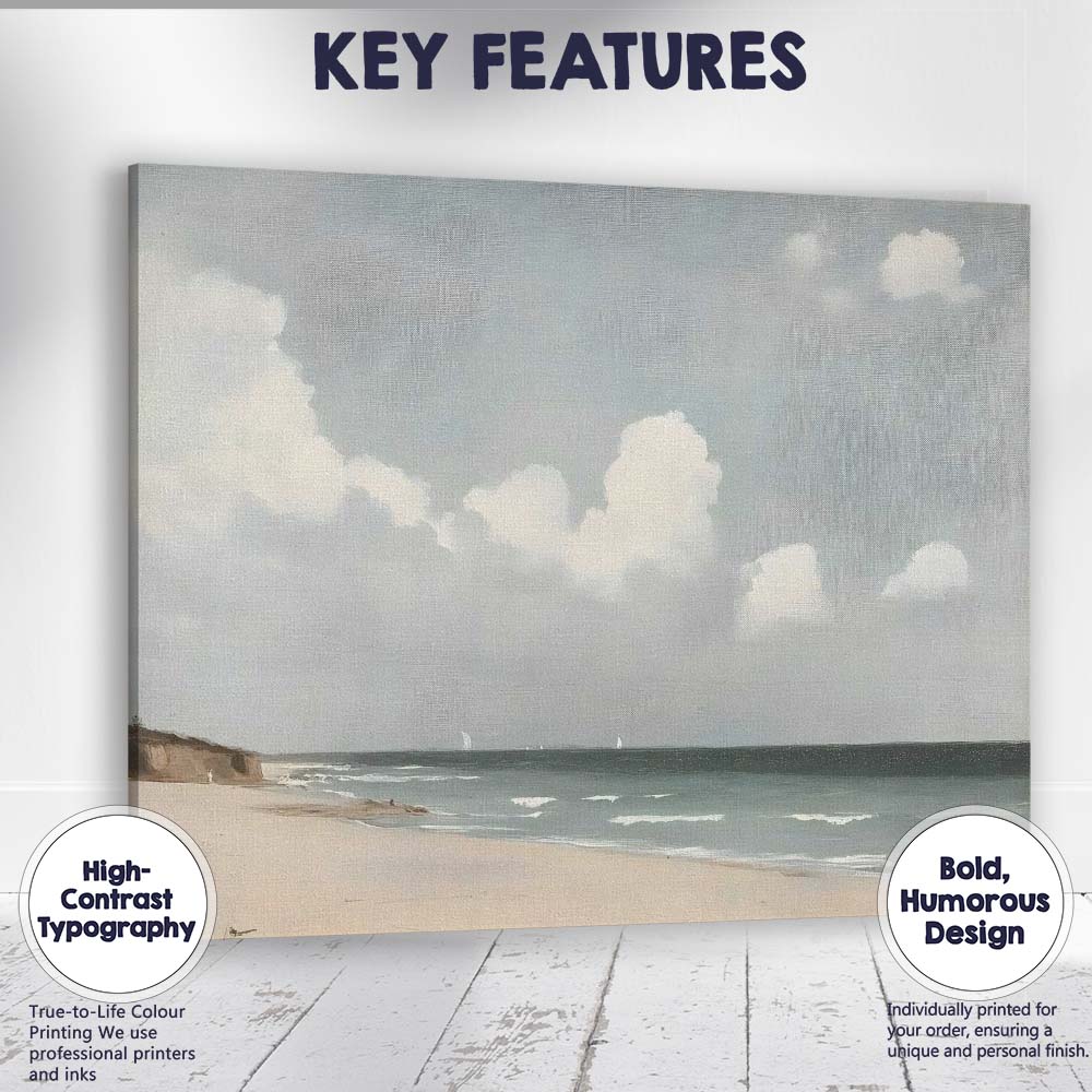 Minimalist Sandy Beach Gentle Waves Coastal Landscape Canvas Wall Art Print Decor Picture Ready to Hang