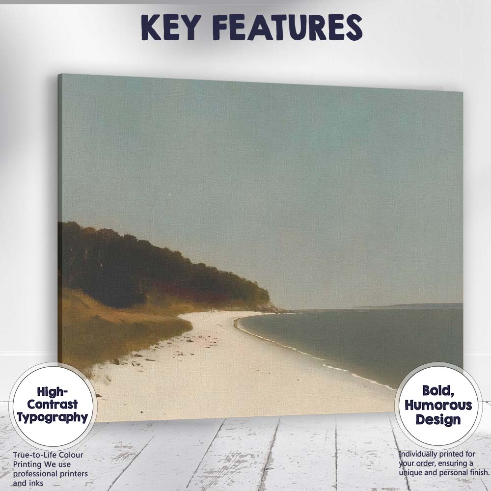 Tranquil Sandy Beach Curving Coastline Minimalist Seascape Canvas Wall Art Print Decor Picture Ready to Hang