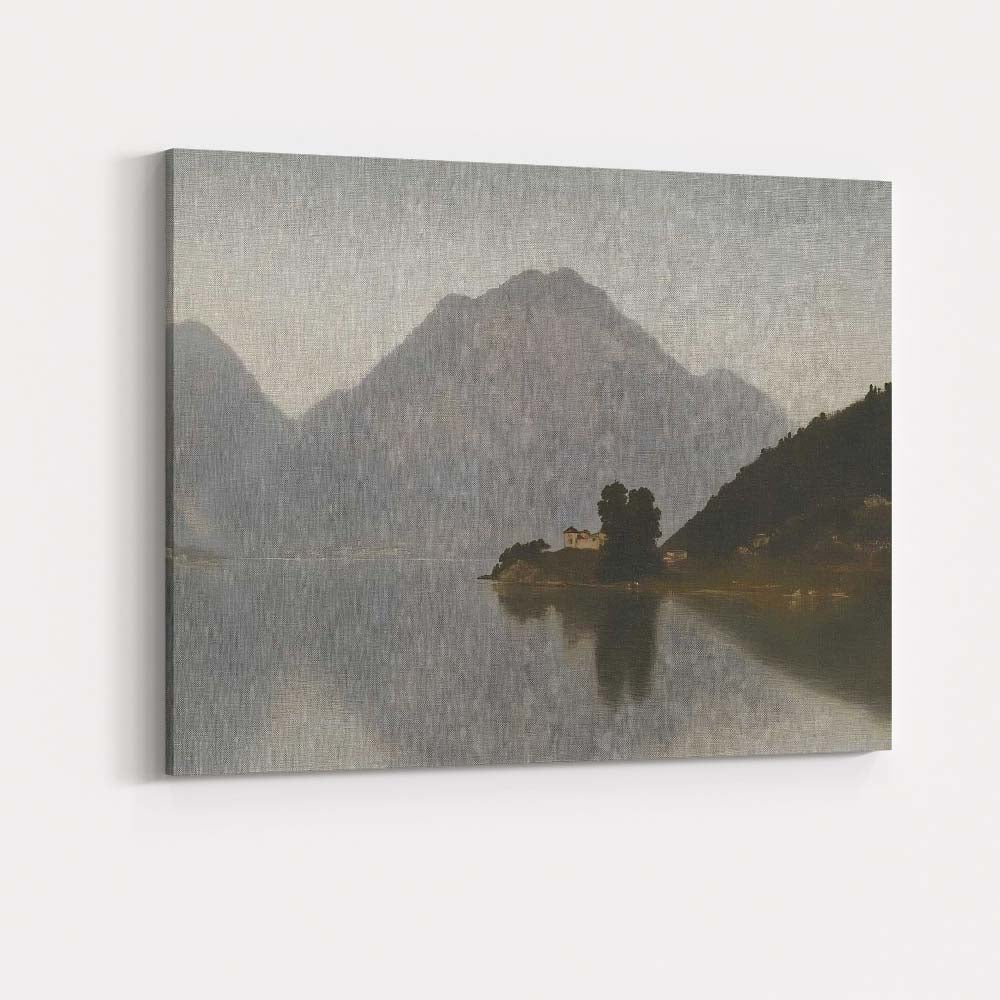 Misty Mountain Lake Island Landscape Neutral Tones Canvas Wall Art Print Decor Picture Ready to Hang