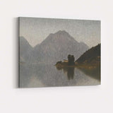 Misty Mountain Lake Island Landscape Neutral Tones Canvas Wall Art Print Decor Picture Ready to Hang