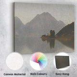 Misty Mountain Lake Island Landscape Neutral Tones Canvas Wall Art Print Decor Picture Ready to Hang