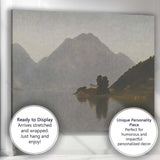 Misty Mountain Lake Island Landscape Neutral Tones Canvas Wall Art Print Decor Picture Ready to Hang