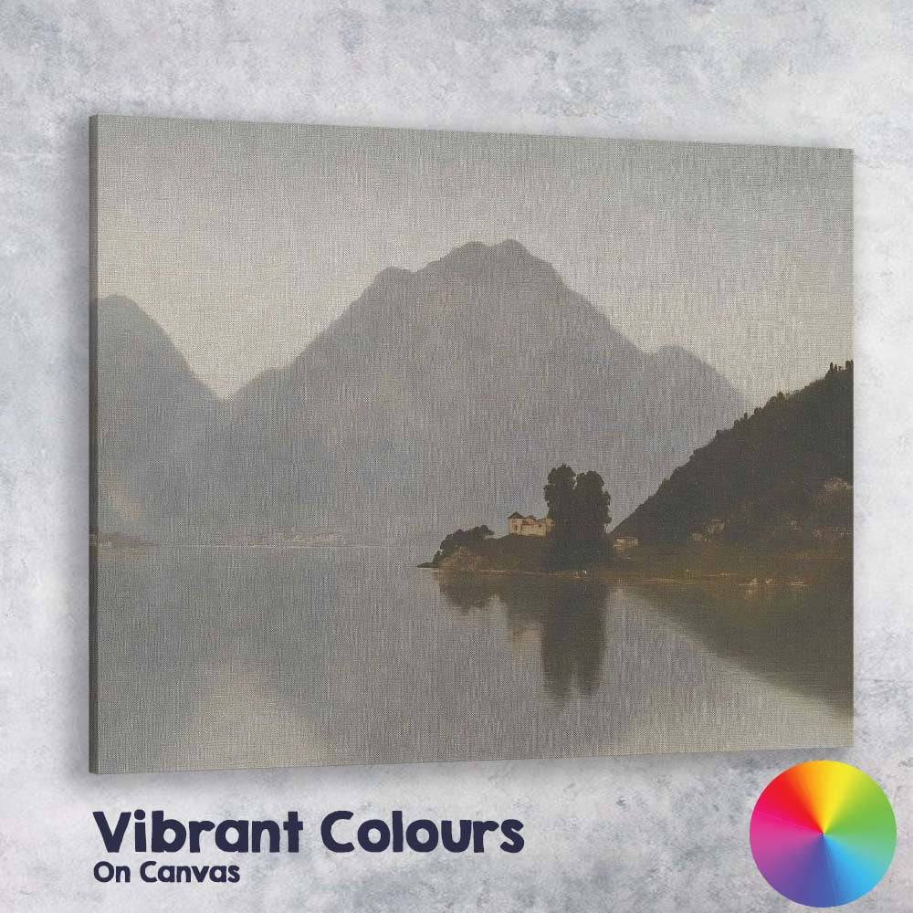 Misty Mountain Lake Island Landscape Neutral Tones Canvas Wall Art Print Decor Picture Ready to Hang