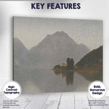 Misty Mountain Lake Island Landscape Neutral Tones Canvas Wall Art Print Decor Picture Ready to Hang