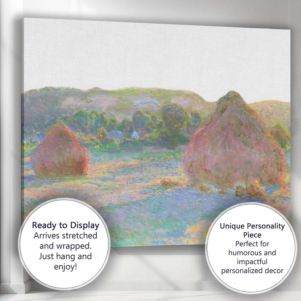 Impressionist Countryside Haystacks Pastel Rural Landscape Canvas Wall Art Print Decor Picture Ready to Hang