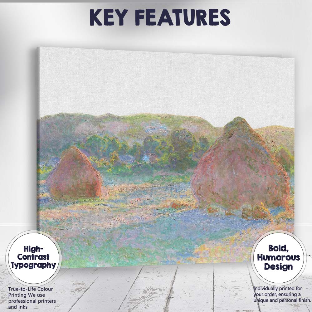 Impressionist Countryside Haystacks Pastel Rural Landscape Canvas Wall Art Print Decor Picture Ready to Hang
