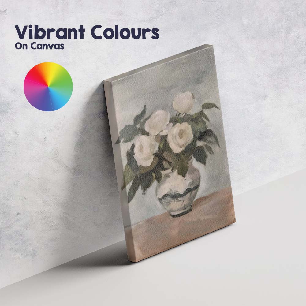 Neutral White Rose Bouquet Still Life Vase Painting Canvas Wall Art Print Decor Picture Ready to Hang