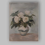 Neutral White Rose Bouquet Still Life Vase Painting Canvas Wall Art Print Decor Picture Ready to Hang