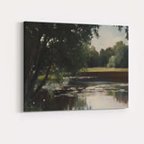 Dark Woodland River Reflection Landscape Oil Painting Canvas Wall Art Print Decor Picture Ready to Hang