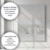 Minimalist Misty Sailboats Calm Harbour Coastal Painting Canvas Wall Art Print Decor Picture Ready to Hang