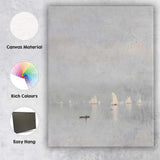 Minimalist Misty Sailboats Calm Harbour Coastal Painting Canvas Wall Art Print Decor Picture Ready to Hang