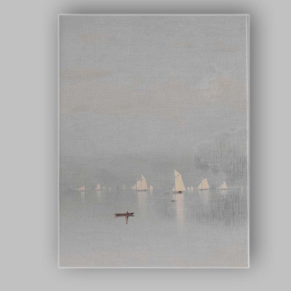 Minimalist Misty Sailboats Calm Harbour Coastal Painting Canvas Wall Art Print Decor Picture Ready to Hang