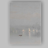 Minimalist Misty Sailboats Calm Harbour Coastal Painting Canvas Wall Art Print Decor Picture Ready to Hang