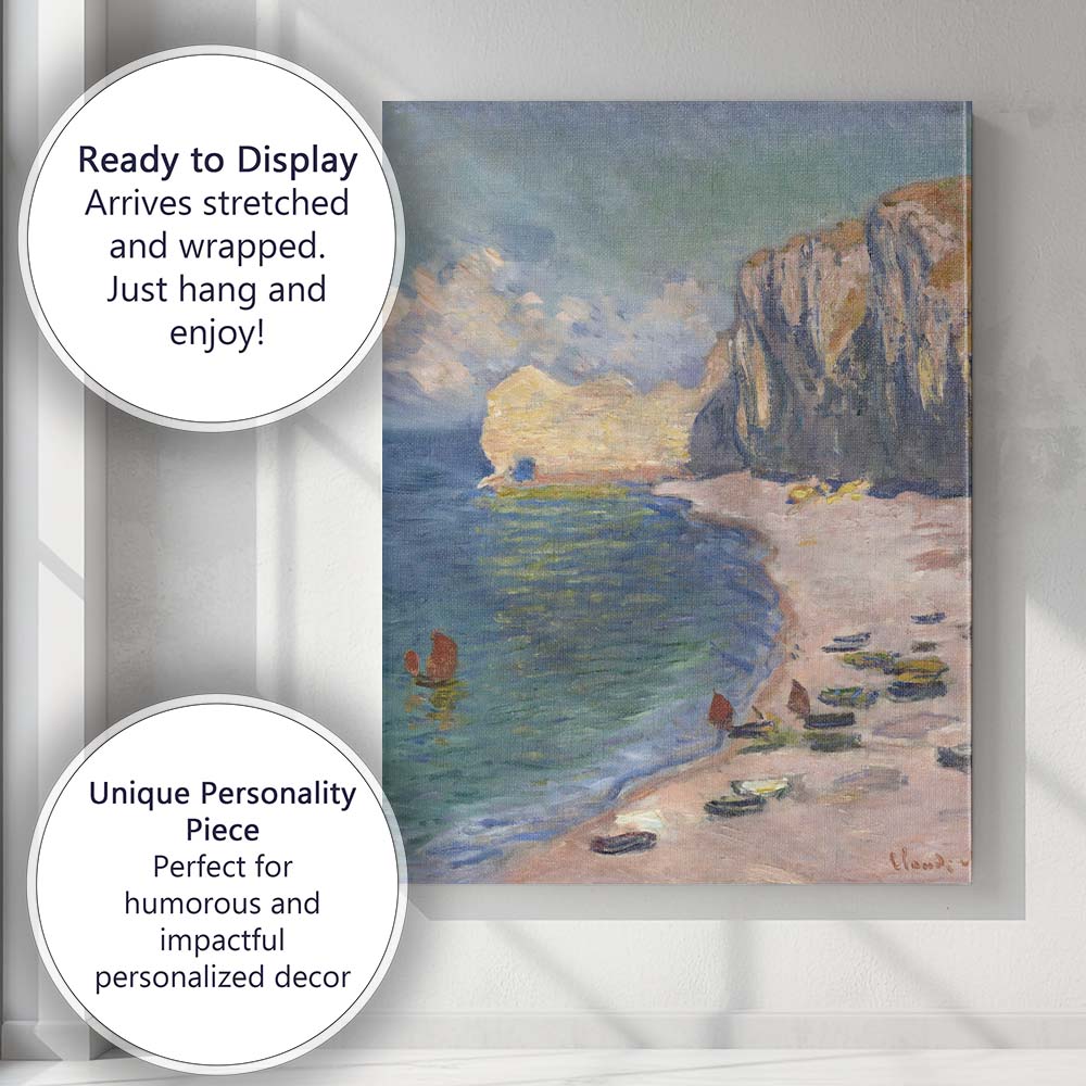 Impressionist Coastal Cliffs Beach and Fishing Boats Canvas Wall Art Print Decor Picture Ready to Hang