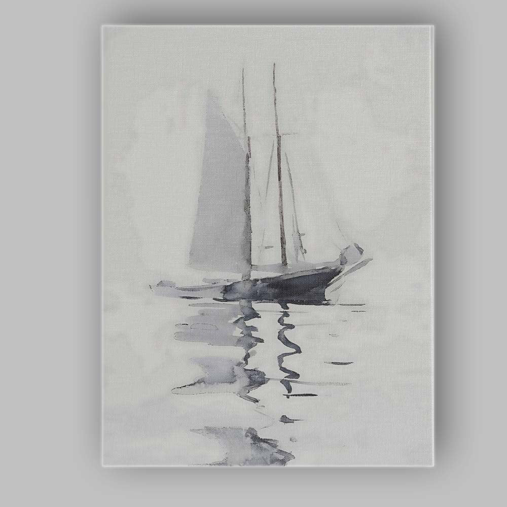 Minimalist Monochrome Sailboat Watercolour Nautical Painting Canvas Wall Art Print Decor Picture Ready to Hang