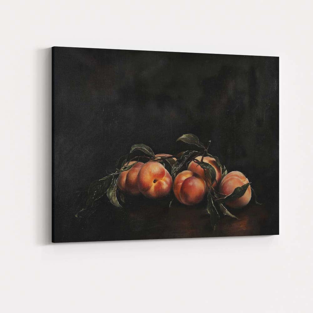 Classic Peaches Still Life Dark Background Oil Painting Canvas Wall Art Print Decor Picture Ready to Hang
