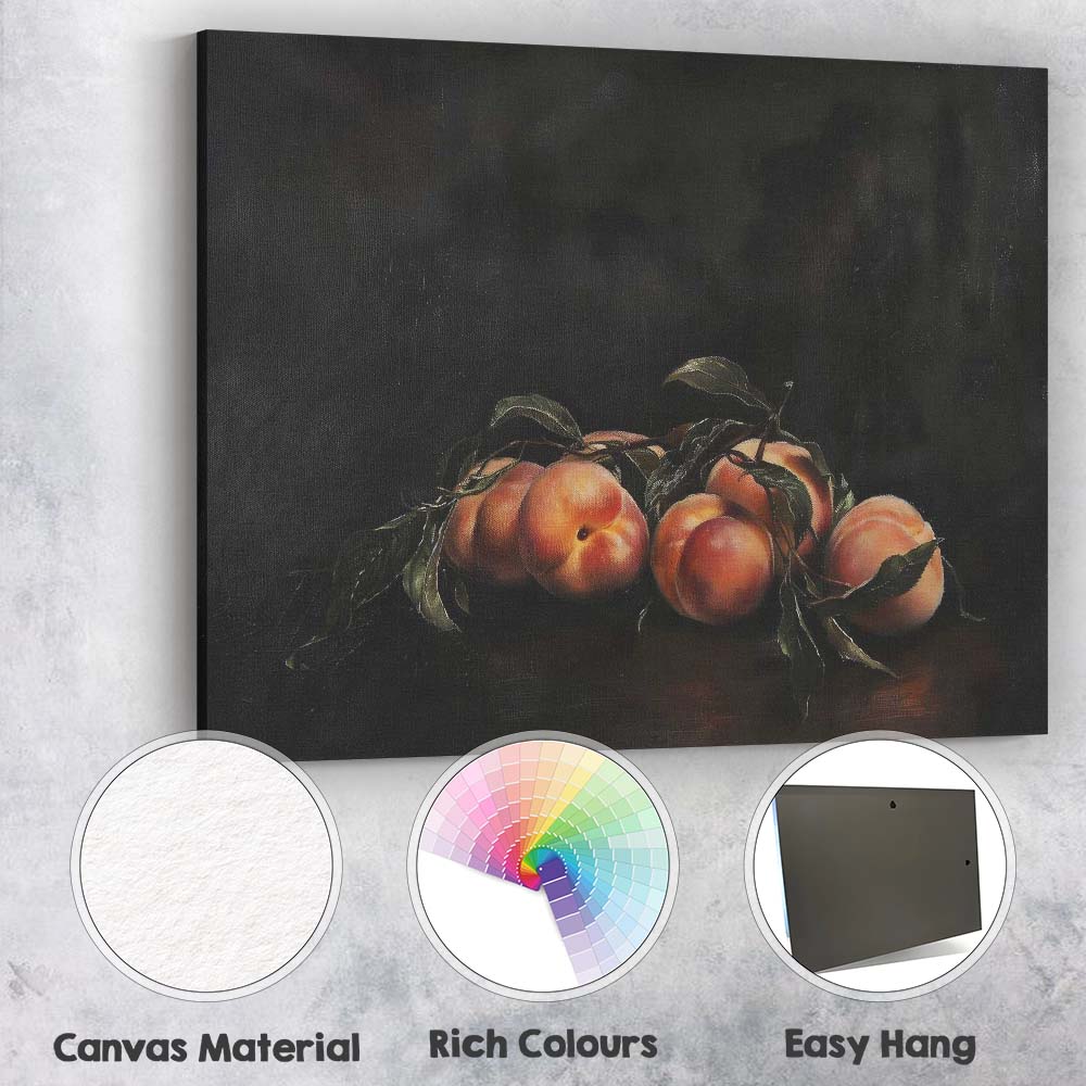Classic Peaches Still Life Dark Background Oil Painting Canvas Wall Art Print Decor Picture Ready to Hang