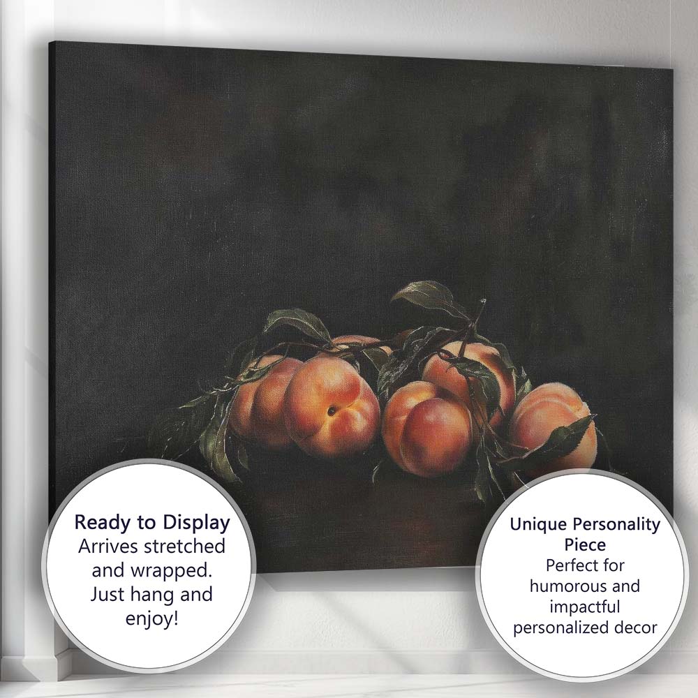 Classic Peaches Still Life Dark Background Oil Painting Canvas Wall Art Print Decor Picture Ready to Hang