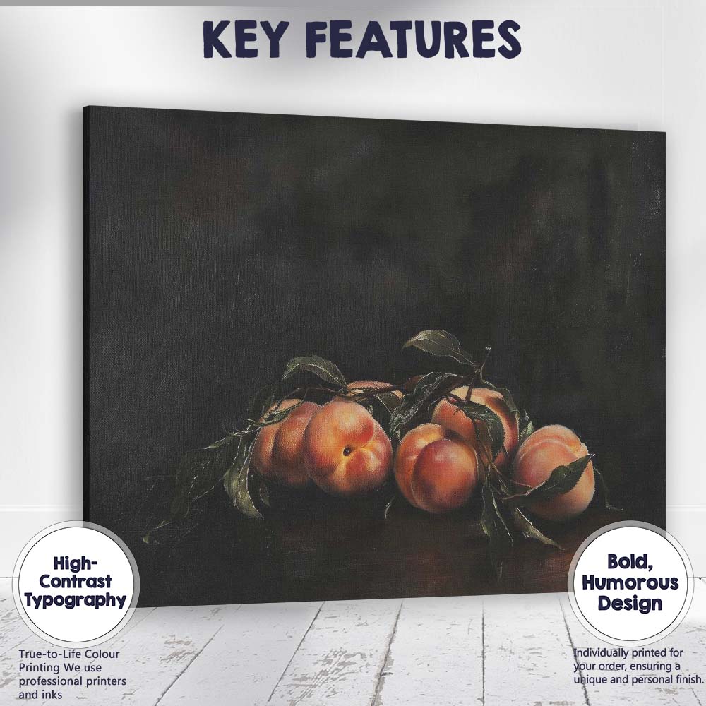 Classic Peaches Still Life Dark Background Oil Painting Canvas Wall Art Print Decor Picture Ready to Hang