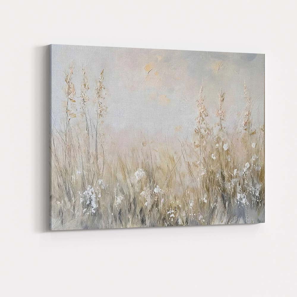 Soft Neutral Wildflower Meadow Textured Impressionist Landscape Canvas Wall Art Print Decor Picture Ready to Hang