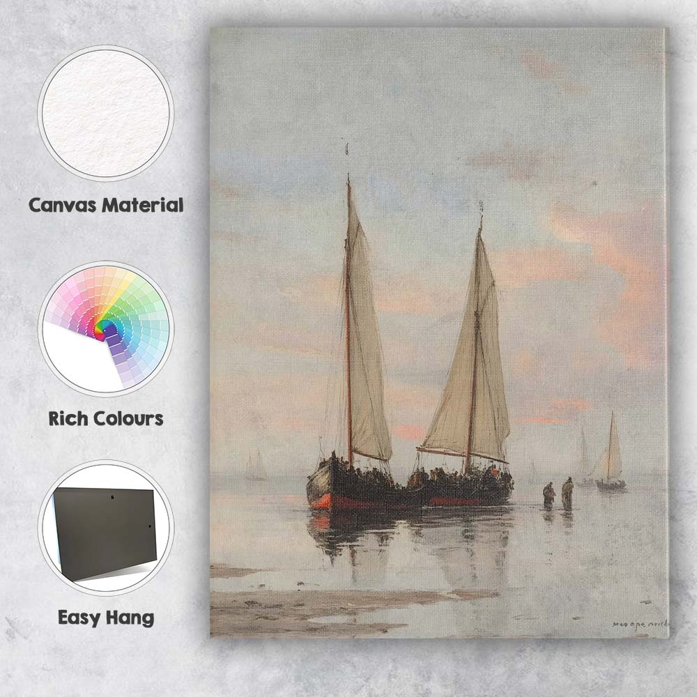 Minimalist Coastal Sailing Boats Calm Shore Seascape Canvas Wall Art Print Decor Picture Ready to Hang