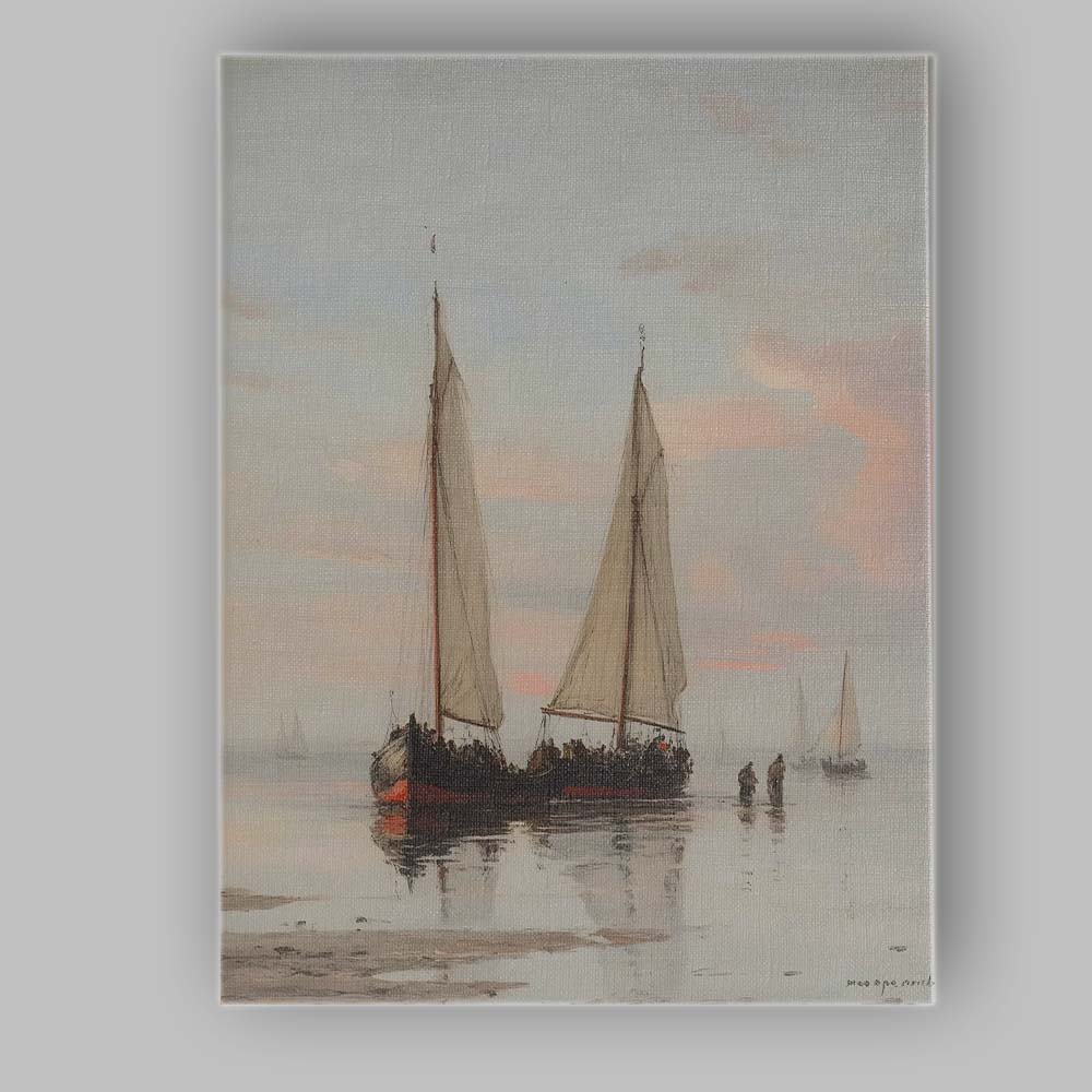 Minimalist Coastal Sailing Boats Calm Shore Seascape Canvas Wall Art Print Decor Picture Ready to Hang