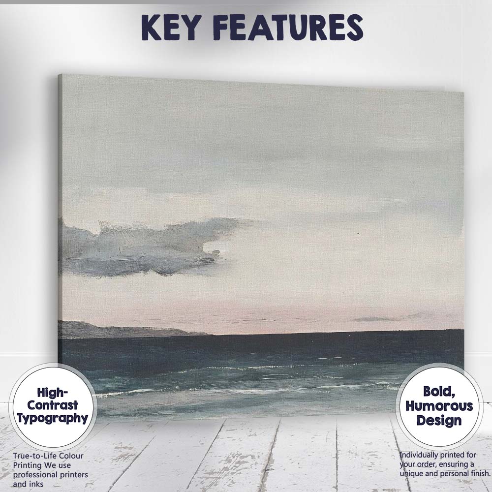Moody Coastal Horizon Minimalist Seascape Landscape Canvas Wall Art Print Decor Picture Ready to Hang