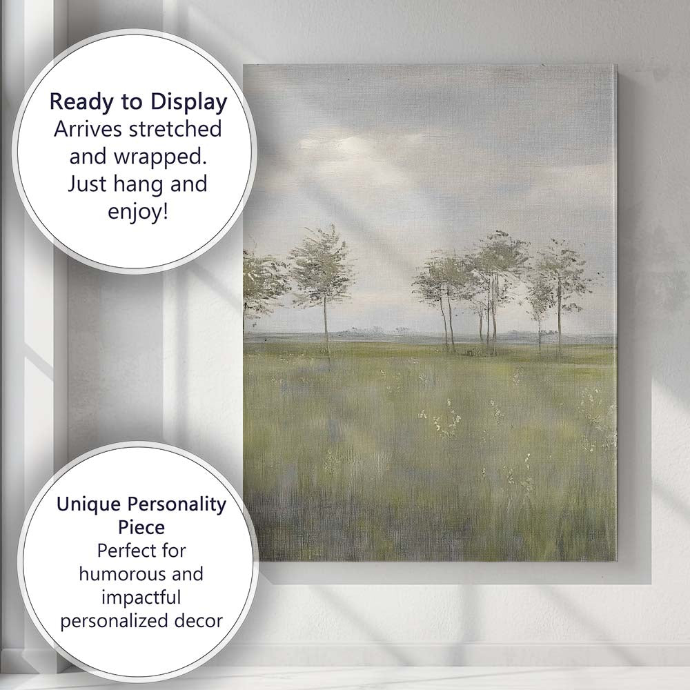 Soft Green Meadow Trees Minimalist Countryside Landscape Canvas Wall Art Print Decor Picture Ready to Hang