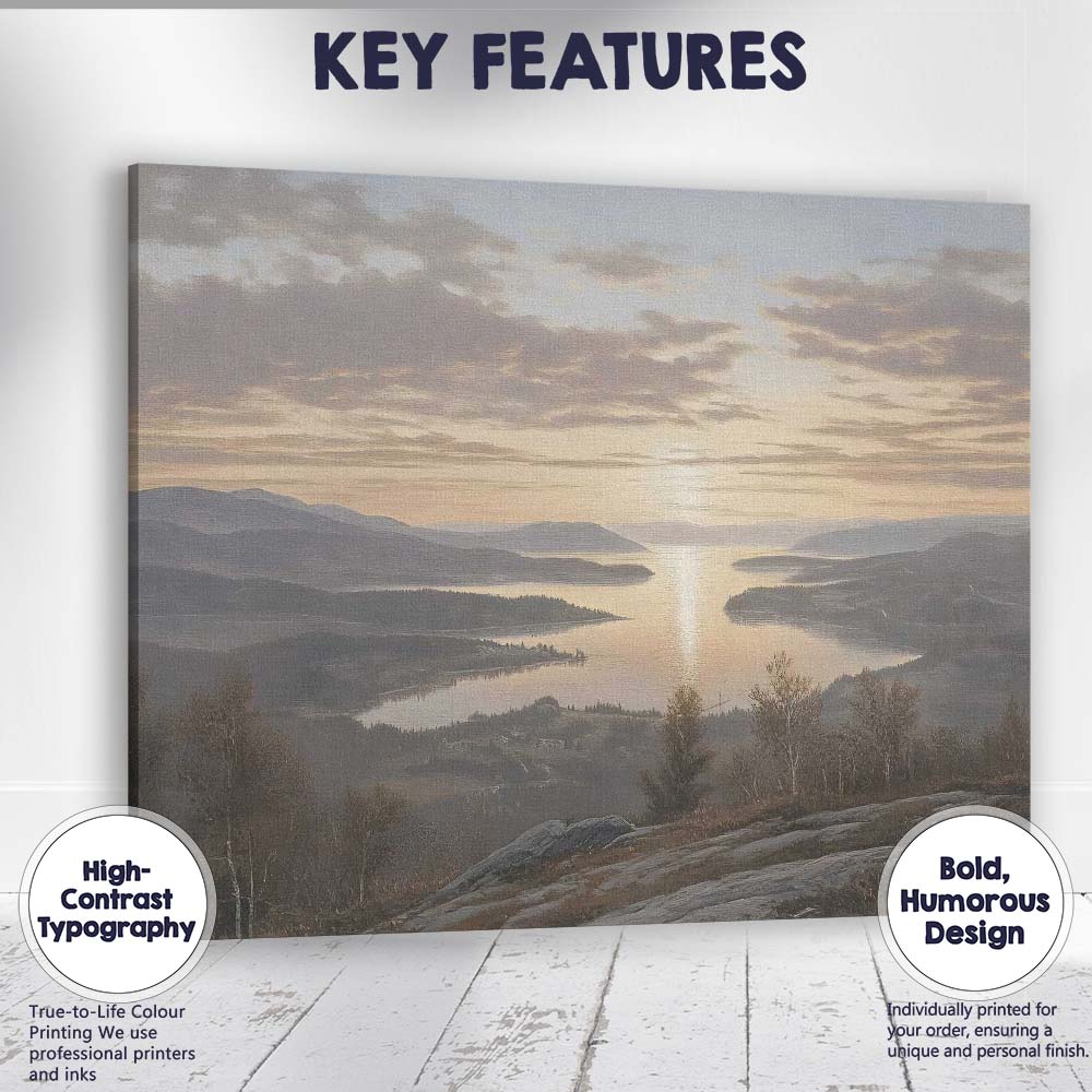 Misty Mountain Lake Sunrise Panorama Landscape Canvas Wall Art Print Decor Picture Ready to Hang