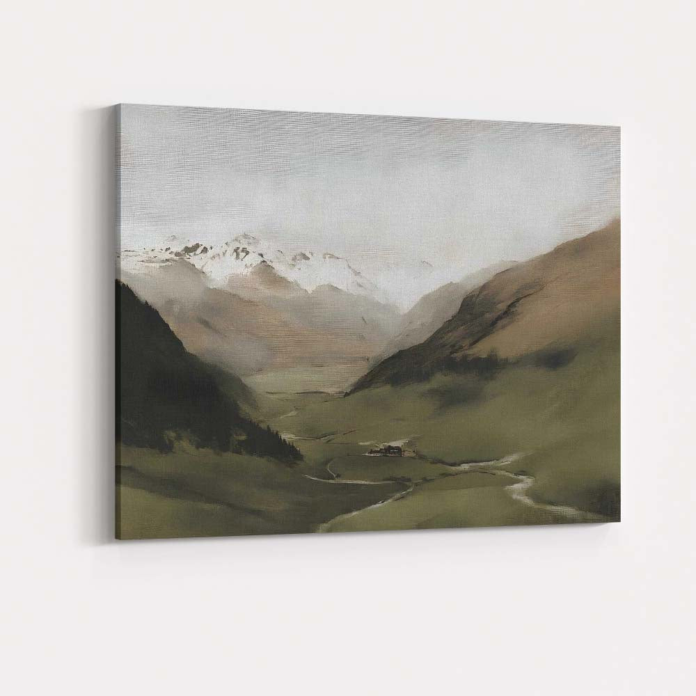 Minimalist Snow Capped Mountain Valley River Landscape Canvas Wall Art Print Decor Picture Ready to Hang