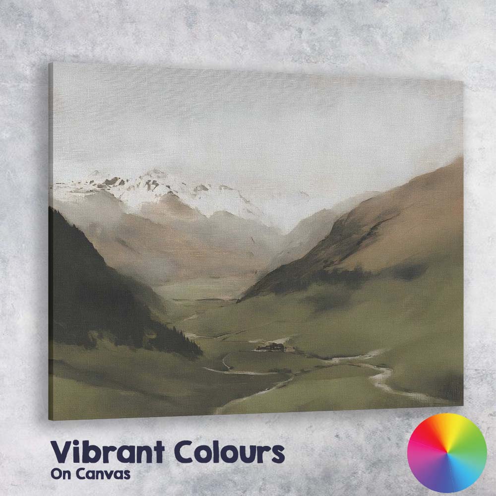 Minimalist Snow Capped Mountain Valley River Landscape Canvas Wall Art Print Decor Picture Ready to Hang