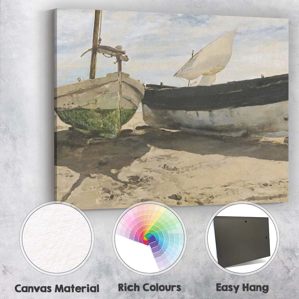 Rustic Fishing Boats Coastal Harbour Seaside Painting Canvas Wall Art Print Decor Picture Ready to Hang