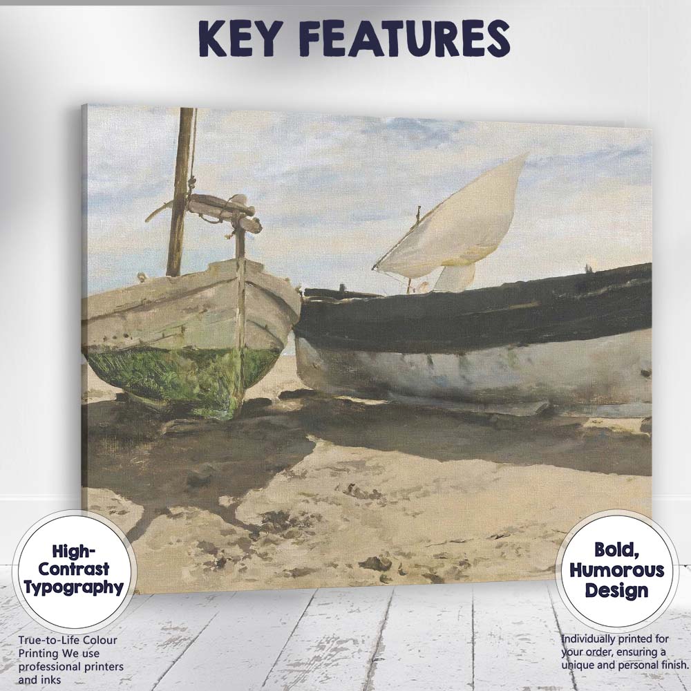 Rustic Fishing Boats Coastal Harbour Seaside Painting Canvas Wall Art Print Decor Picture Ready to Hang
